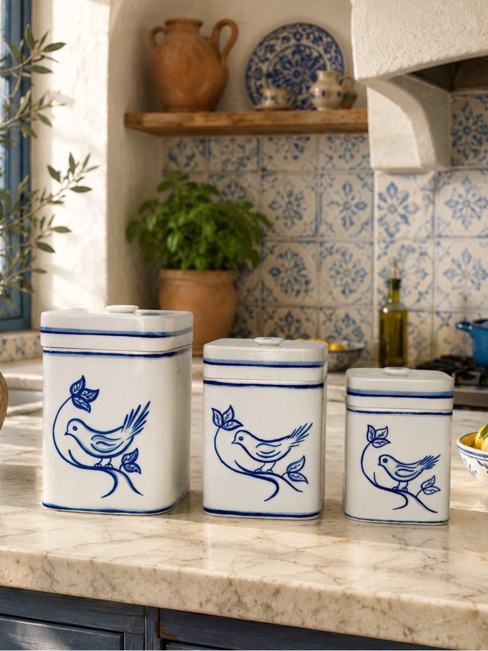 Viana do Castelo Portugal Blue Bird Canister - Set of 3